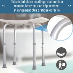 Siège De Douche|Homcom Siège de douche réglable en hauteur tabouret de douche ergonomique pieds antidérapants charge max. 136 Kg alu HDPE blanc