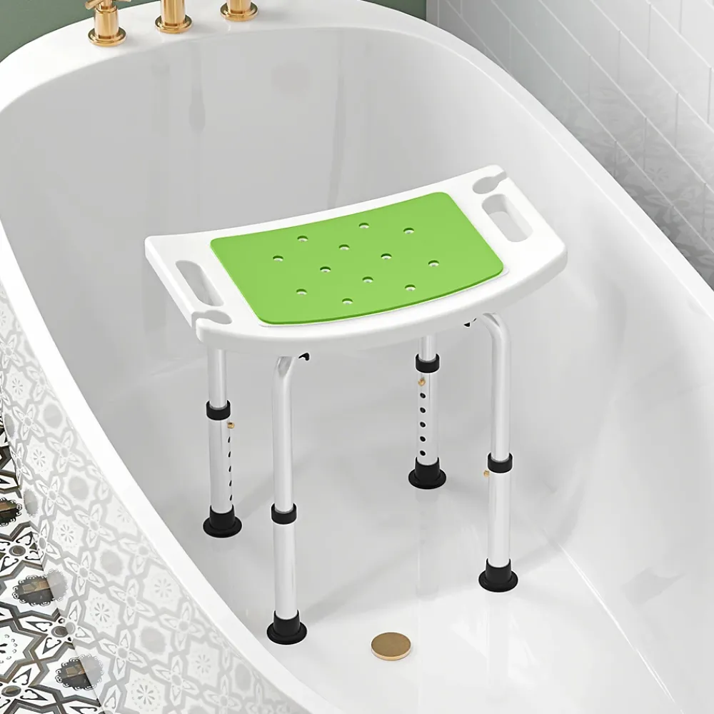 Homcom Siège de douche réglable en hauteur tabouret de douche ergonomique pieds antidérapants charge max. 135 Kg alu HDPE blanc vert