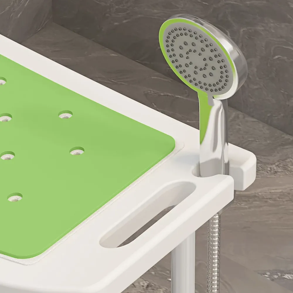 Homcom Siège de douche réglable en hauteur tabouret de douche ergonomique pieds antidérapants charge max. 135 Kg alu HDPE blanc vert