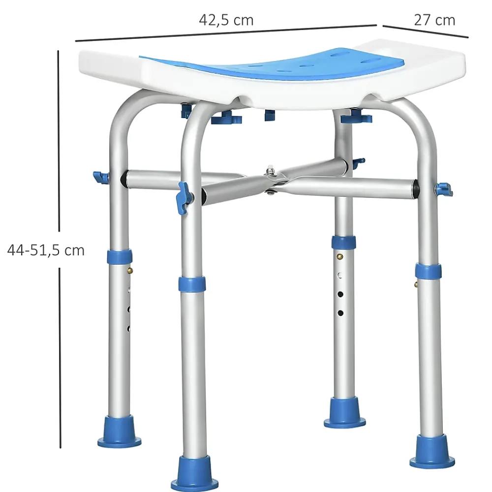 Siège De Douche|Homcom Siège de douche réglable en hauteur tabouret de douche ergonomique pieds antidérapants charge max. 150 Kg alu HDPE blanc bleu