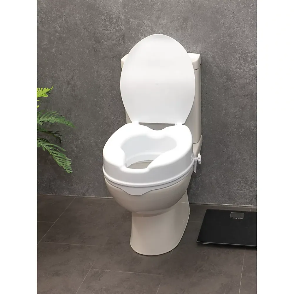 Wc Pmr|Aidapt Siège de toilette surélevé en plastique avec couvercle Senator blanc - Hauteur 10 cm