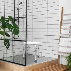 Linxor Siège, tabouret de douche rond réglable en hauteur - Blanc - Vivezen