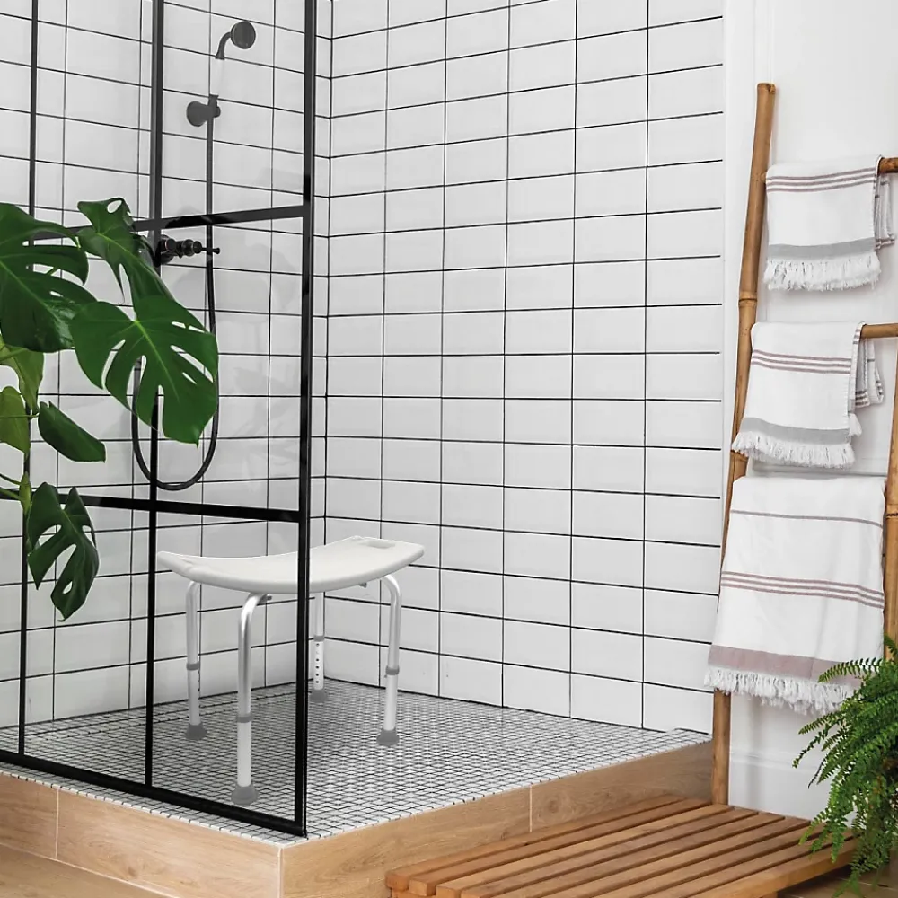 Siège De Douche|Linxor Siège, tabouret de douche rectangle réglable en hauteur - Blanc - Vivezen