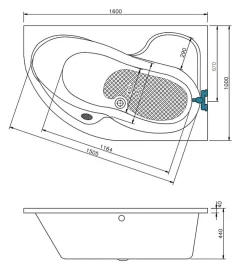 Siko 160 x 100 cm Fortuna Plus baignoire d'angle orientation droite en acrylique, sans pieds, blanc (FO1600PPLUS)