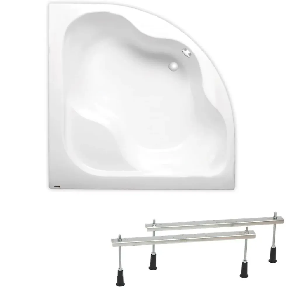 Baignoire D'Angle|Siko 150 x 150 cm Synthia Plus baignoire d'angle avec pieds, Acrylique, Gauche et Droite, Blanc (SY1500PLUS-SET)
