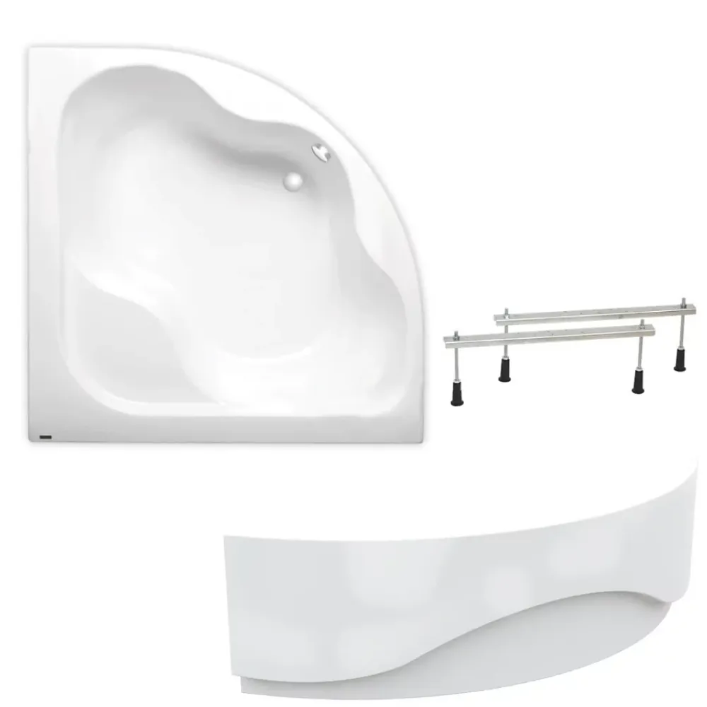 Baignoire D'Angle|Siko 150 x 150 cm Synthia Plus baignoire d'angle + tablier + pieds, Acrylique, Gauche et Droite, Blanc (SY1500PLUS-SET1)