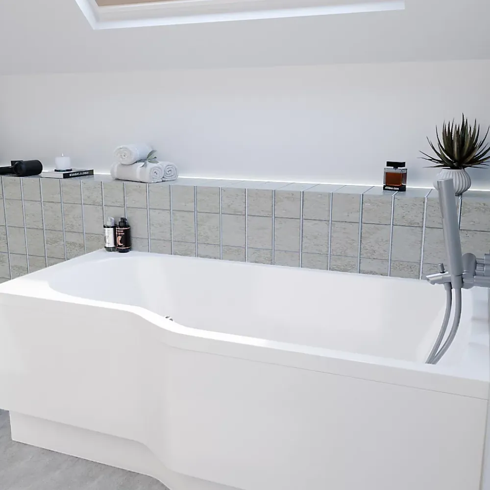Baignoire Asymétrique|Siko 160x80 cm Beata Plus baignoire bain/douche asymétrique en acrylique, droite + tablier 160 cm + pieds, blanc