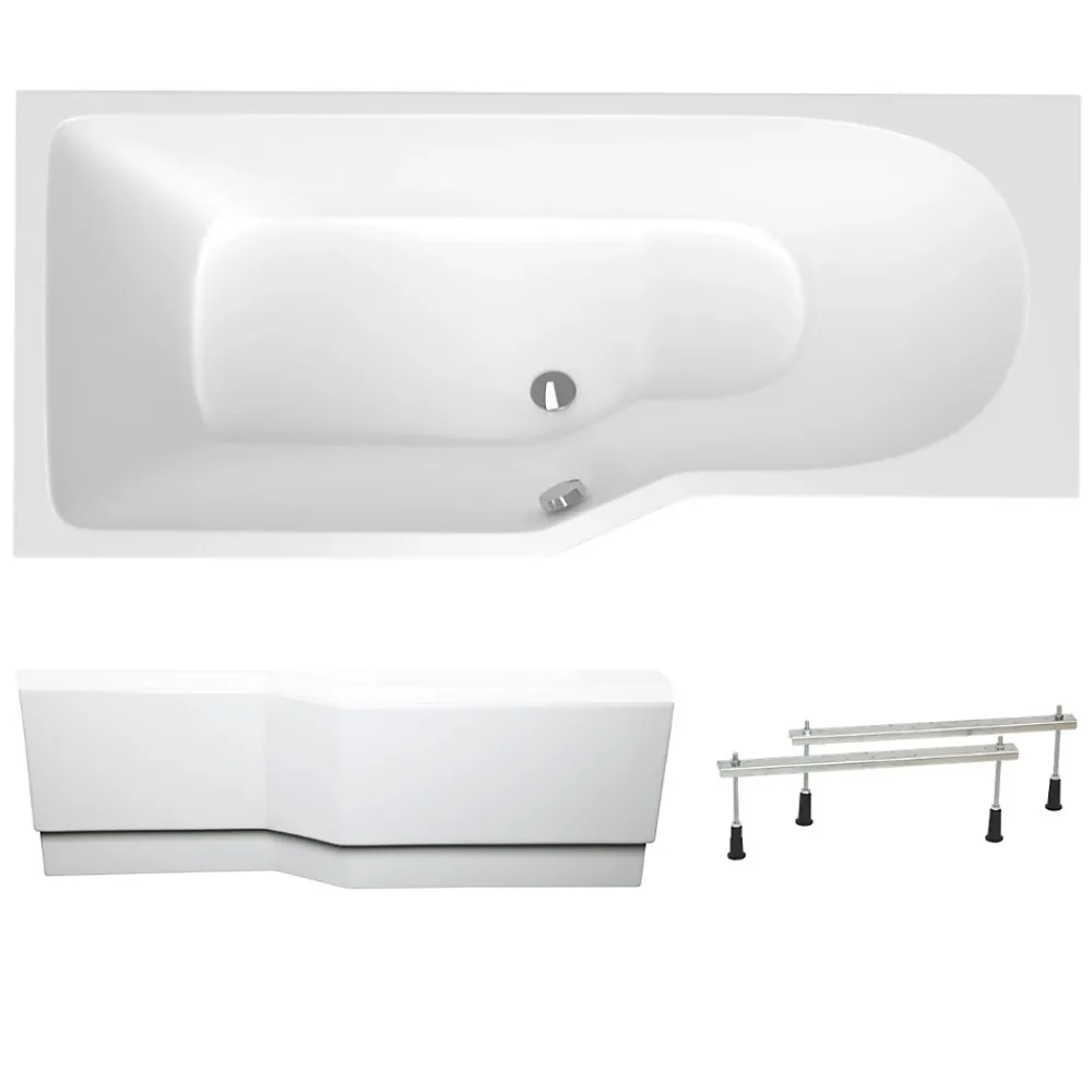 Baignoire Asymétrique|Siko 160x80 cm Beata Plus baignoire bain/douche asymétrique en acrylique, droite + tablier 160 cm + pieds, blanc