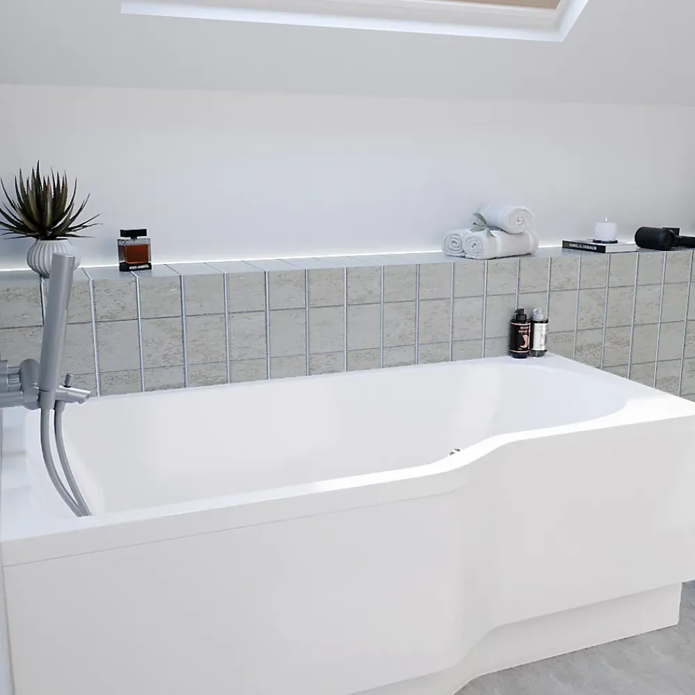 Baignoire Asymétrique|Siko 160x80 cm Beata Plus baignoire bain/douche asymétrique en acrylique, gauche + tablier 160 cm + pieds, blanc