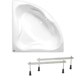 Baignoire D'Angle|Siko 140x140 cm Cornelia baignoire d'angle avec pieds, Acrylique, Gauche et Droite, Blanc (CO1400NEW-SET)