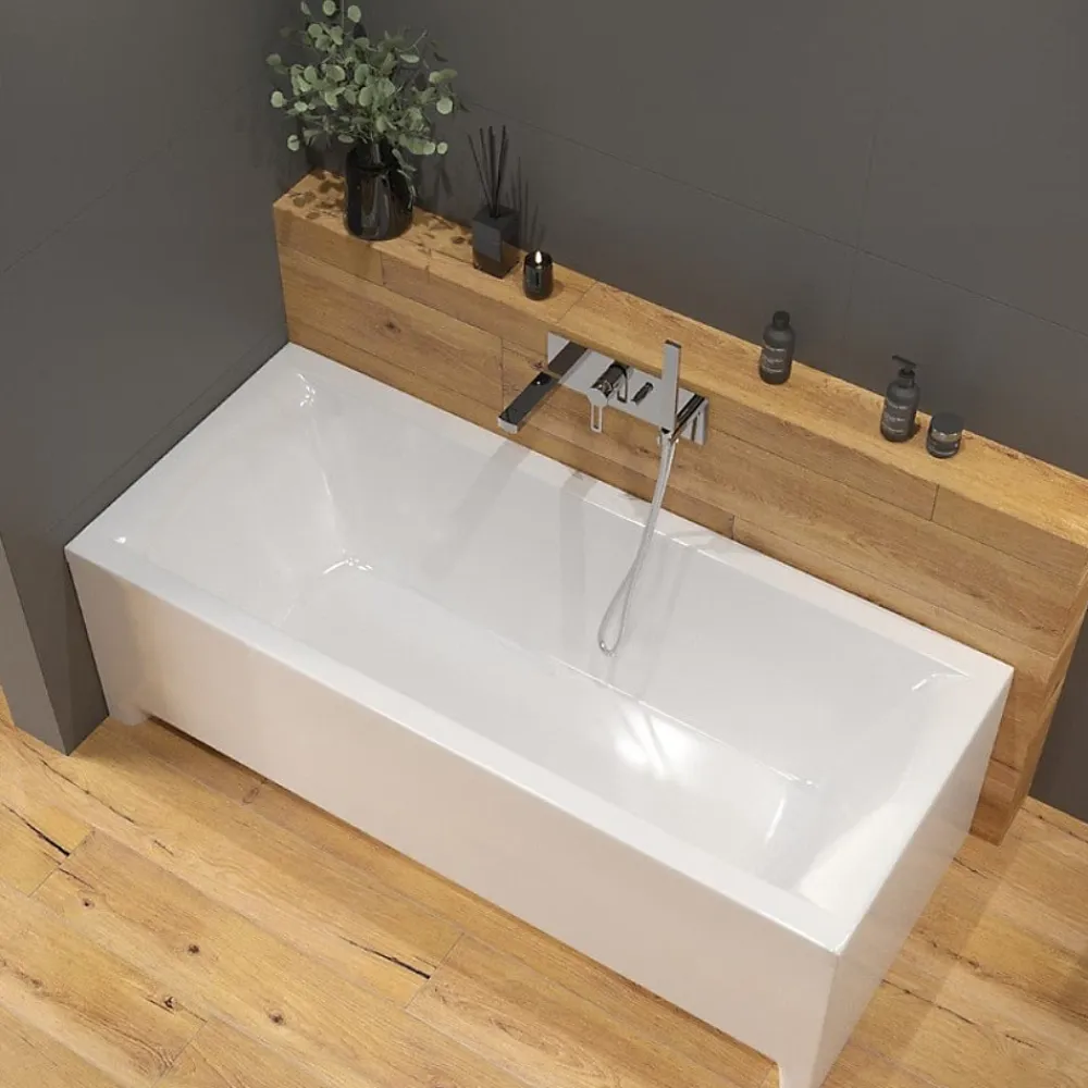 Baignoire Droite|Siko 170x70 cm Cube Way Plus baignoire rectangulaire en acrylique, gauche et droite, sans pieds, blanc (CUB1700PLUS)