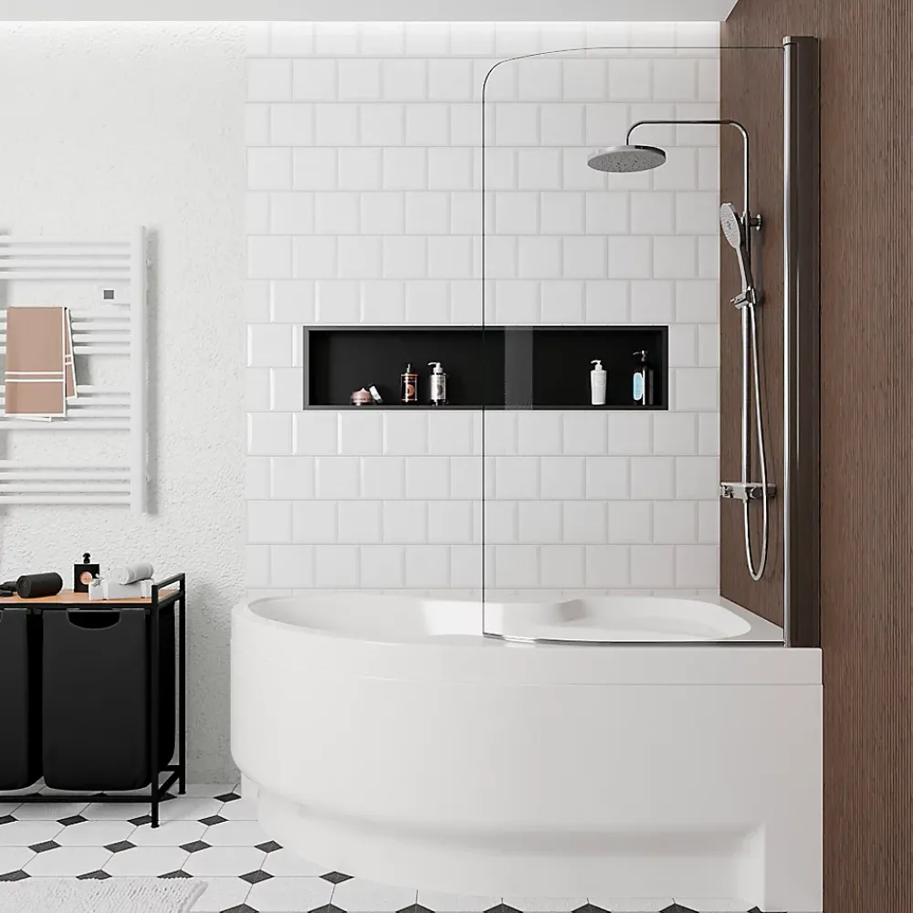 Baignoire D'Angle|Siko 160x100 cm Fortuna Plus baignoire d'angle en acrylique, droite + tablier + pare-baignoire + pieds, blanc (FO1600PPLUS-SETP1)