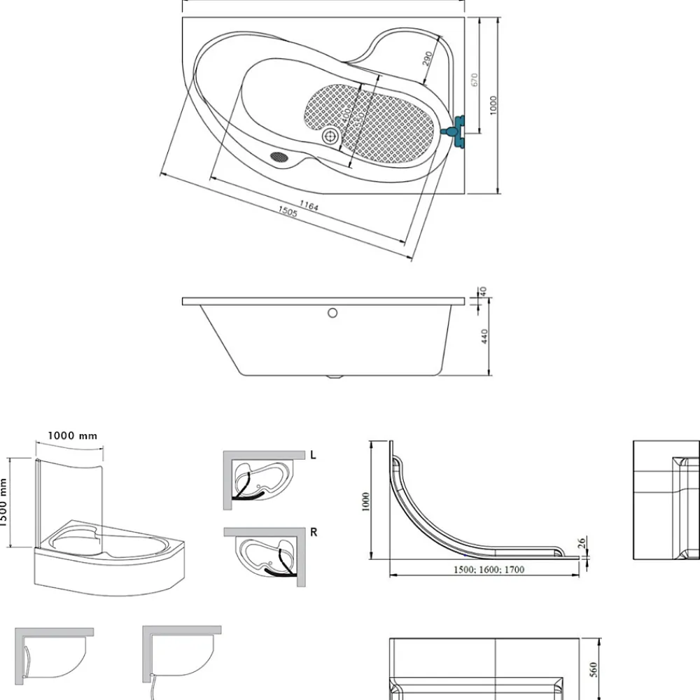 Baignoire D'Angle|Siko 160x100 cm Fortuna Plus baignoire d'angle en acrylique, droite + tablier + pare-baignoire + pieds, blanc (FO1600PPLUS-SETP1)