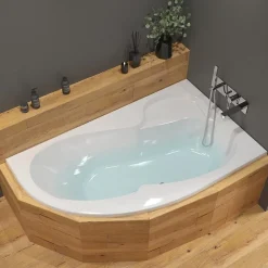 Siko 160x100 cm Fortuna Plus baignoire d'angle avec pieds, Acrylique, Droite, Blanc (FO1600PPLUS-SET)