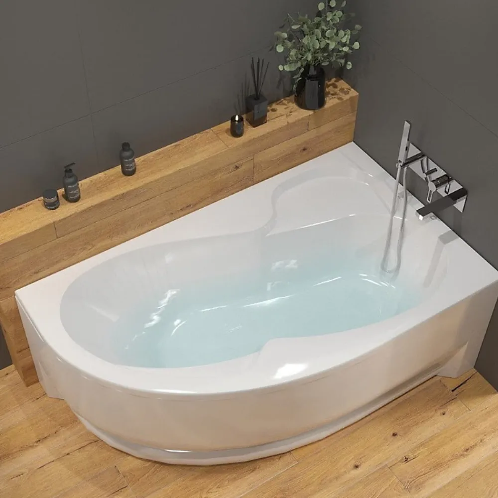 Siko 150x100 cm Fortuna Plus baignoire asymétrique, avec pieds, acrylique, droite, Blanc (FO1500PPLUS-SET)