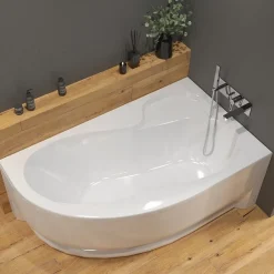 Siko 150x100 cm Fortuna Plus baignoire asymétrique, avec pieds, acrylique, droite, Blanc (FO1500PPLUS-SET)