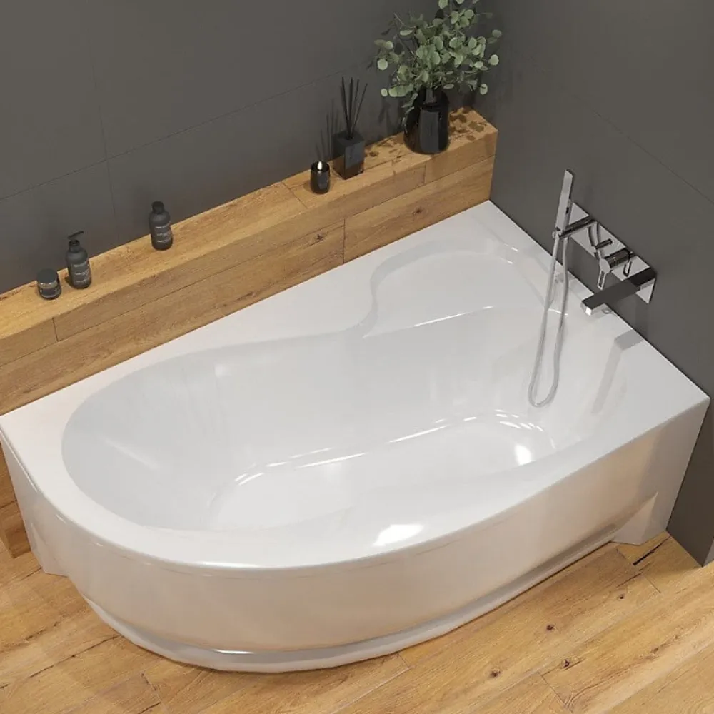 Siko 150x100 cm Fortuna Plus baignoire asymétrique, avec pieds, acrylique, droite, Blanc (FO1500PPLUS-SET)