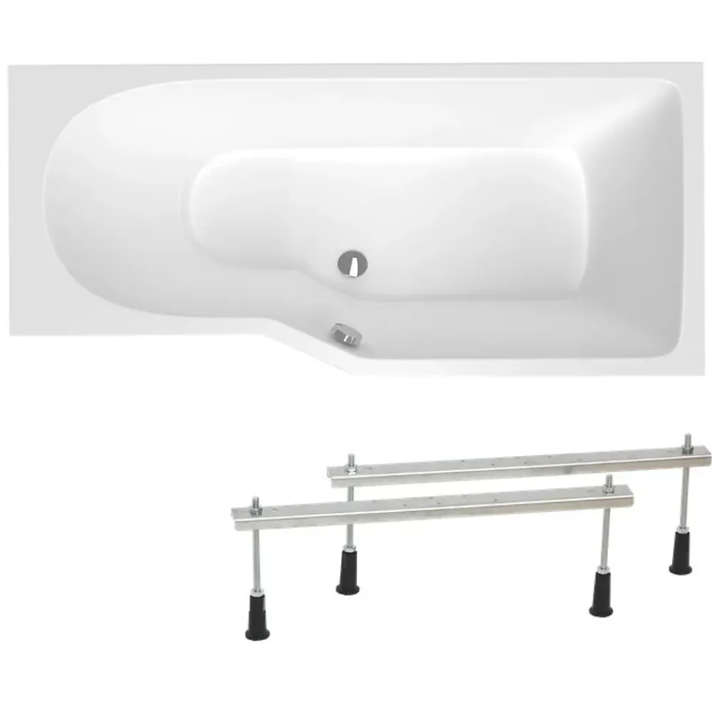 Baignoire Asymétrique|Siko 160x80 cm Laguna Beata Plus baignoire bain/douche asymétrique avec pieds, acrylique, droite, blanc (BE1600PPLUS-SET)