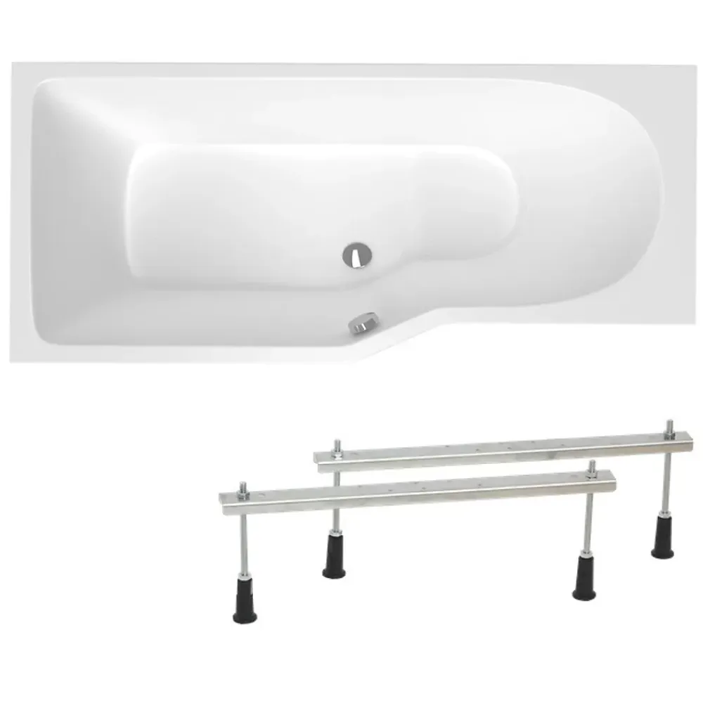 Siko 160x80 cm Laguna Beata Plus baignoire bain/douche asymétrique avec pieds, acrylique, gauche, blanc (BE1600LPLUS-SET)