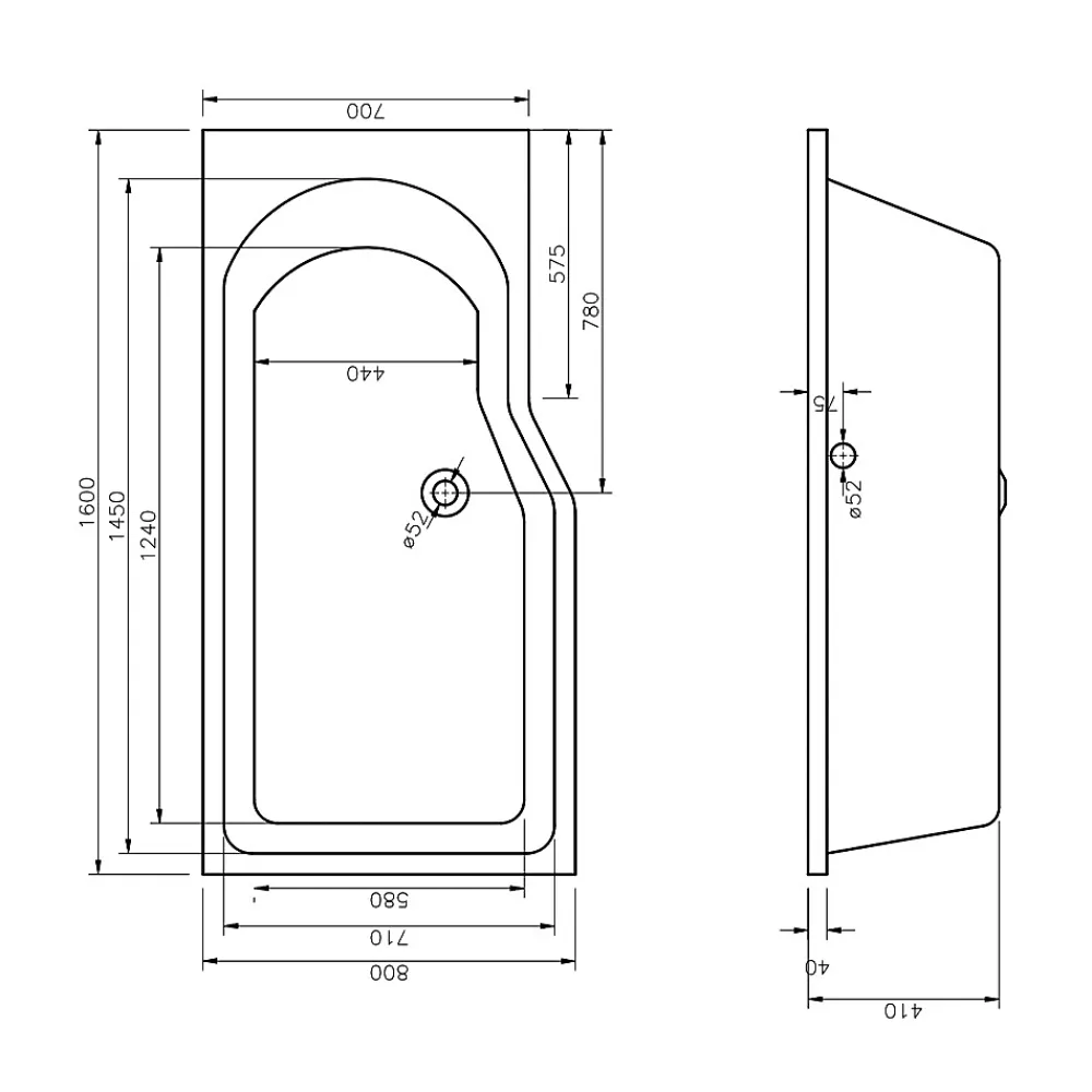 Siko 160x80 cm Laguna Beata Plus baignoire bain/douche asymétrique avec pieds, acrylique, gauche, blanc (BE1600LPLUS-SET)