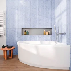 Baignoire Asymétrique|Siko 140x95 cm Laguna Luiza baignoire d'angle gain de place en acrylique, droite + tablier 140 cm + pieds, blanc (LU1400P-SET1)