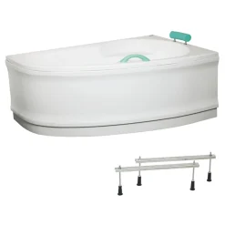 Baignoire Asymétrique|Siko 140x95 cm Laguna Luiza baignoire d'angle gain de place en acrylique, droite + tablier 140 cm + pieds, blanc (LU1400P-SET1)
