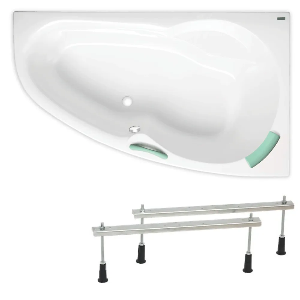 Siko 140x95 cm Laguna Luiza baignoire d'angle gain de place, avec pieds, acrylique, droite, blanc (LU1400P-SET)