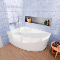 Baignoire Asymétrique|Siko 140x95 cm Laguna Luiza baignoire d'angle gain de place en acrylique, gauche + tablier 140 cm + pieds, blanc (LU1400L-SET1)