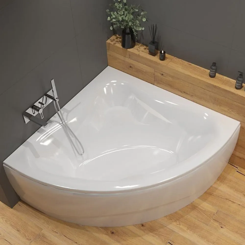 Baignoire D'Angle|Siko 150x150 cm Royale baignoire d'angle en acrylique, gauche et droite, sans pieds, blanc (RO1500NEW)