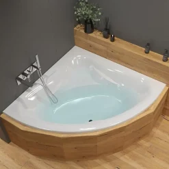 Baignoire D'Angle|Siko 150x150 cm Royale baignoire d'angle avec pieds, Acrylique, Gauche et Droite, Blanc (RO1500NEW-SET)