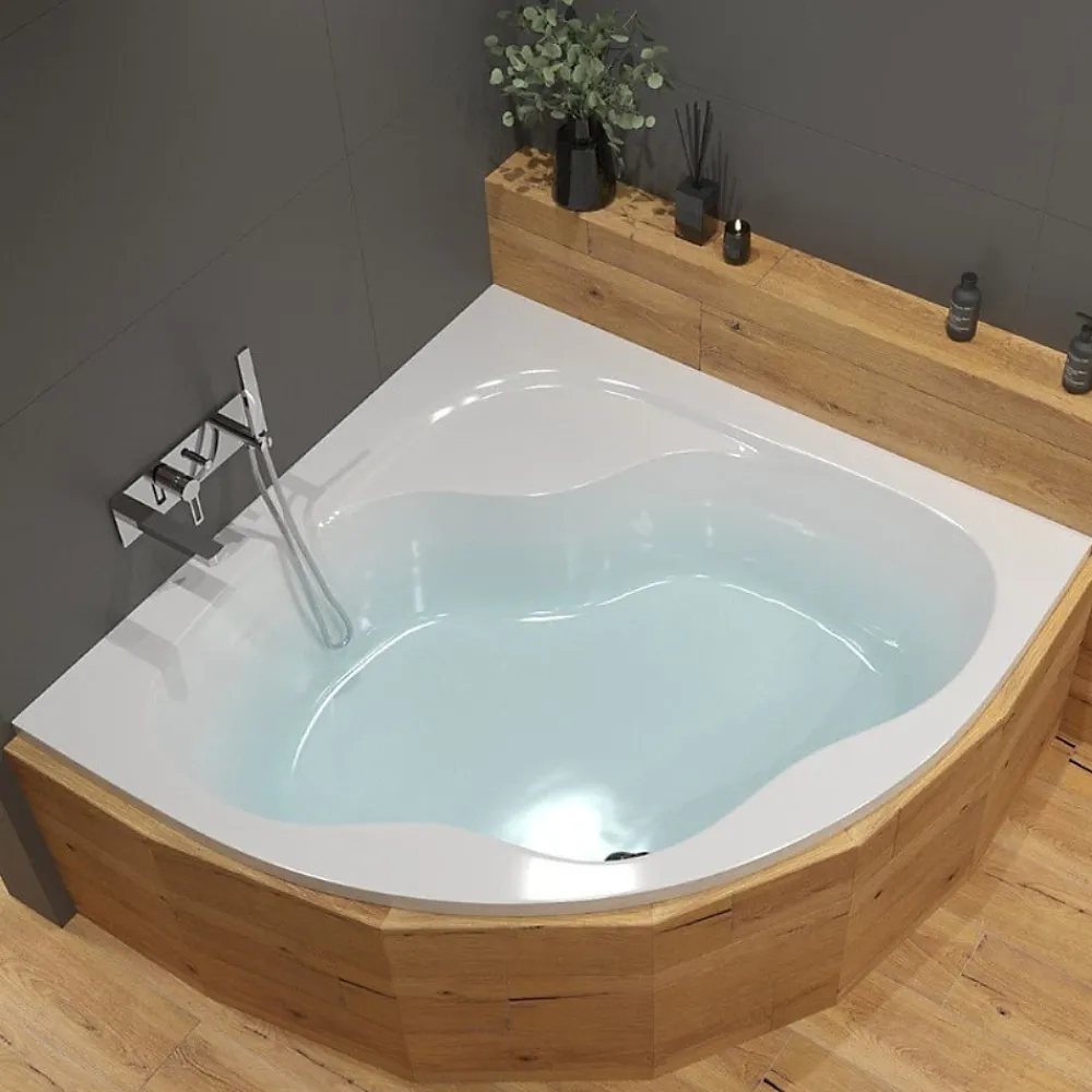 Baignoire D'Angle|Siko 150x150 cm Synthia Plus baignoire d'angle, acrylique, gauche et droite, sans pieds, blanc (SY1500PLUS)