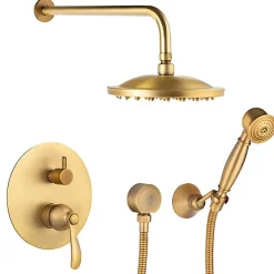 Colonne De Douche Encastrable|Silla Global Silla Élégant Colonne de Douche retro en Laiton Encastrée, Ensemble de Douche Mécanique, Vintage Doré