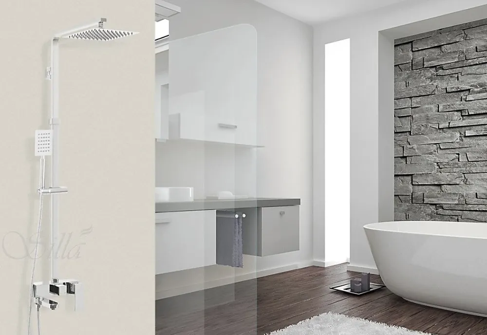 Colonne De Douche Mécanique|Silla Global Silla Élégant Colonne de Douche avec Mitigeur Réglable en Hauteur Système de Douche, Chrome