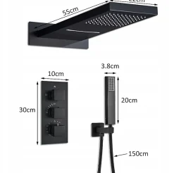 Silla Global Silla Élégant Colonne de Douche Thermostatique en Laiton Encastrée, Ensemble de Douche Mécanique, Noir