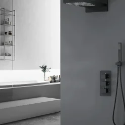 Silla Global Silla Élégant Colonne de Douche Thermostatique en Laiton Encastrée, Ensemble de Douche Mécanique, Noir