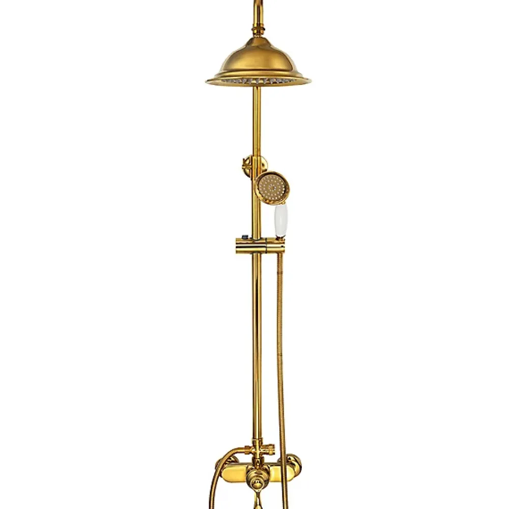 Colonne De Douche Mécanique|Silla Global Silla Élégant Colonne de Douche retro avec Mitigeur Réglable en Hauteur Système de Douche, Doré