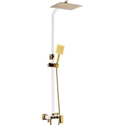 Colonne De Douche Mécanique|Silla Global Silla Élégant Colonne de Douche avec Mitigeur Réglable en Hauteur Système de Douche, Blanc/Doré