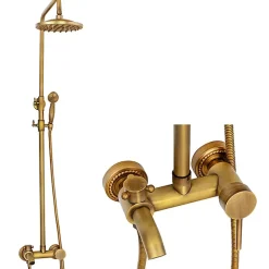 Silla Global Silla Élégant Colonne de Douche retro avec Mitigeur Réglable en Hauteur Système de Douche, Vintage Doré