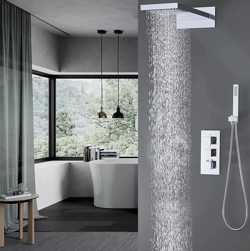 Colonne De Douche Encastrable|Silla Global Silla Élégant Colonne de Douche Thermostatique en Laiton Encastrée, Ensemble de Douche Mécanique, Chrome