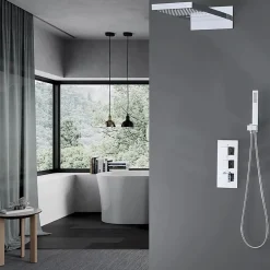 Colonne De Douche Encastrable|Silla Global Silla Élégant Colonne de Douche Thermostatique en Laiton Encastrée, Ensemble de Douche Mécanique, Chrome