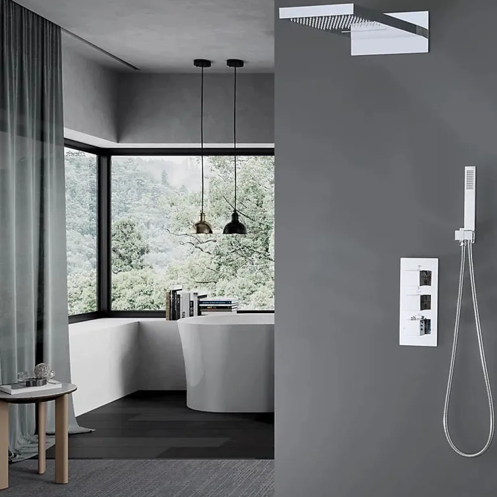 Colonne De Douche Encastrable|Silla Global Silla Élégant Colonne de Douche Thermostatique en Laiton Encastrée, Ensemble de Douche Mécanique, Chrome