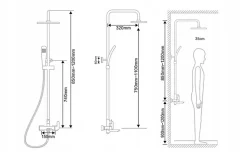 Silla Global Silla Élégant Colonne de Douche avec Mitigeur Réglable en Hauteur Système de Douche, Blanc / Doré