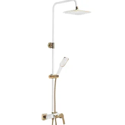 Silla Global Silla Élégant Colonne de Douche avec Mitigeur Réglable en Hauteur Système de Douche, Blanc / Doré