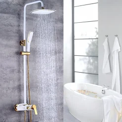 Silla Global Silla Élégant Colonne de Douche avec Mitigeur Réglable en Hauteur Système de Douche, Blanc / Doré