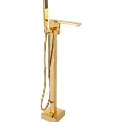 Silla Global Silla élégant Robinet de Baignoire sur pied avec inverseur et bec rotatif avec douchette et flexible, Doré