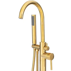 Robinet De Baignoire|Silla Global Silla élégant Robinet de Baignoire sur pied avec inverseur et bec rotatif avec douchette et flexible, Doré