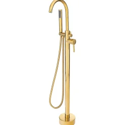 Robinet De Baignoire|Silla Global Silla élégant Robinet de Baignoire sur pied avec inverseur et bec rotatif avec douchette et flexible, Doré