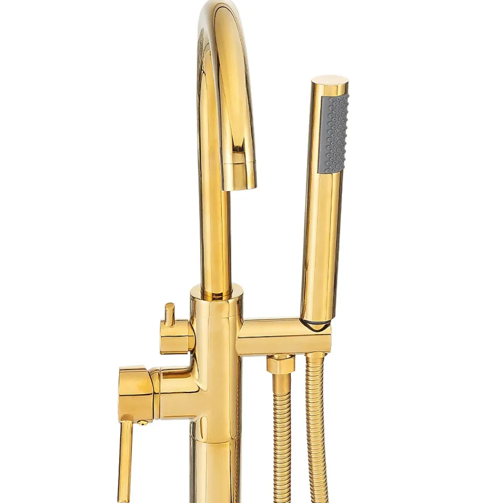 Robinet De Baignoire|Silla Global Silla élégant Robinet de Baignoire sur pied avec inverseur et bec rotatif avec douchette et flexible, Doré