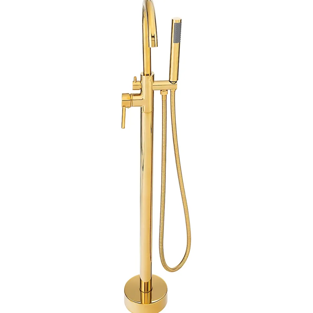 Robinet De Baignoire|Silla Global Silla élégant Robinet de Baignoire sur pied avec inverseur et bec rotatif avec douchette et flexible, Doré