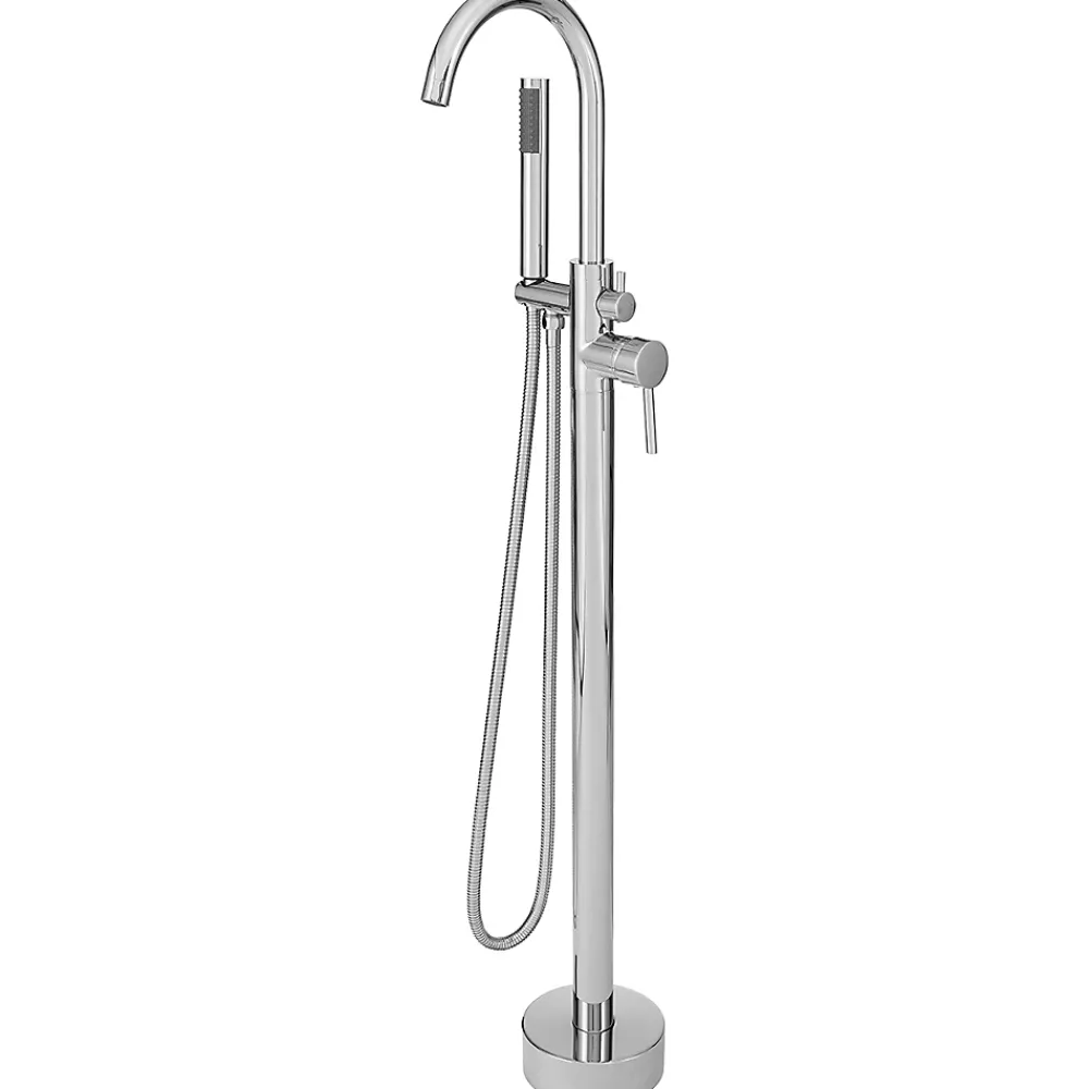 Silla Global Silla élégant Robinet de Baignoire sur pied avec inverseur et bec rotatif avec douchette et flexible, Chrome
